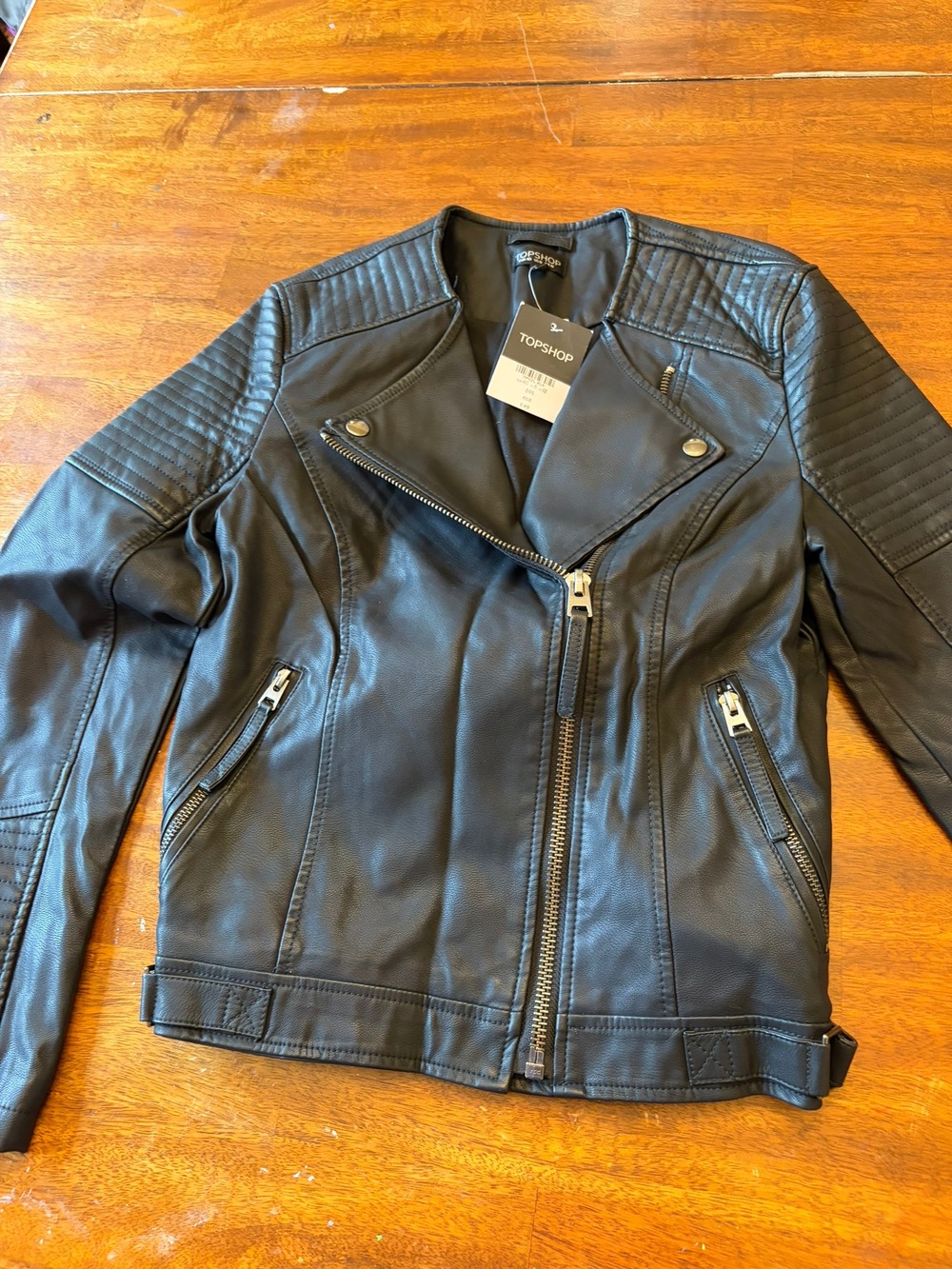 Topshop Faux Leather Moto Jacket Womens 8 Black NWT Quilted Biker $95